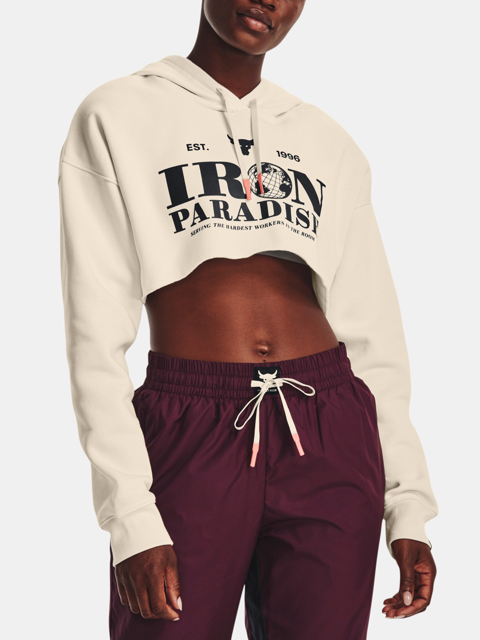 Under Armour UA Project Rock Crop Flce Hdy Sweatshirt White - Pepit.gr