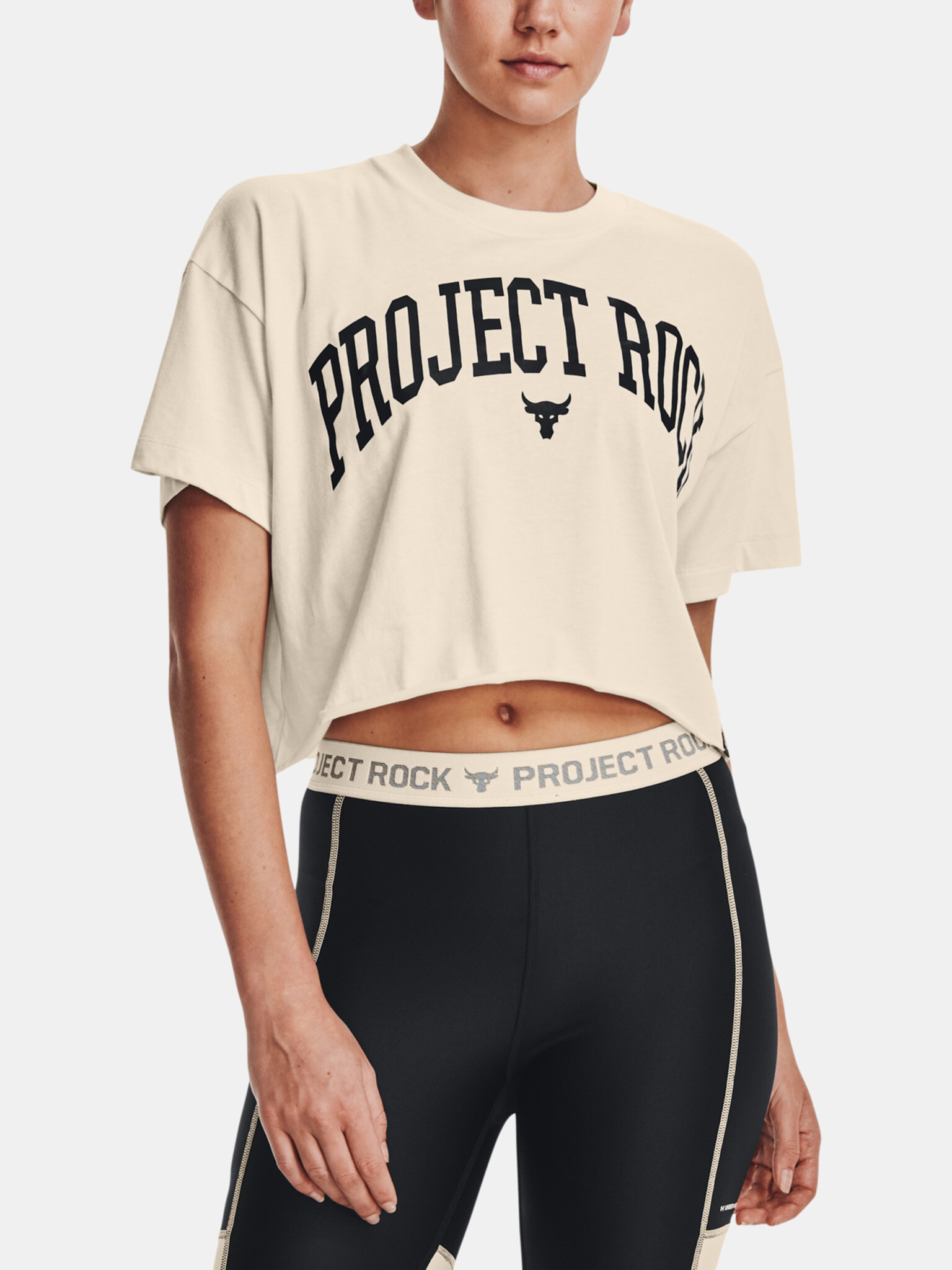 Under Armour UA Project Rock SS Crop T-shirt Beige - Pepit.gr