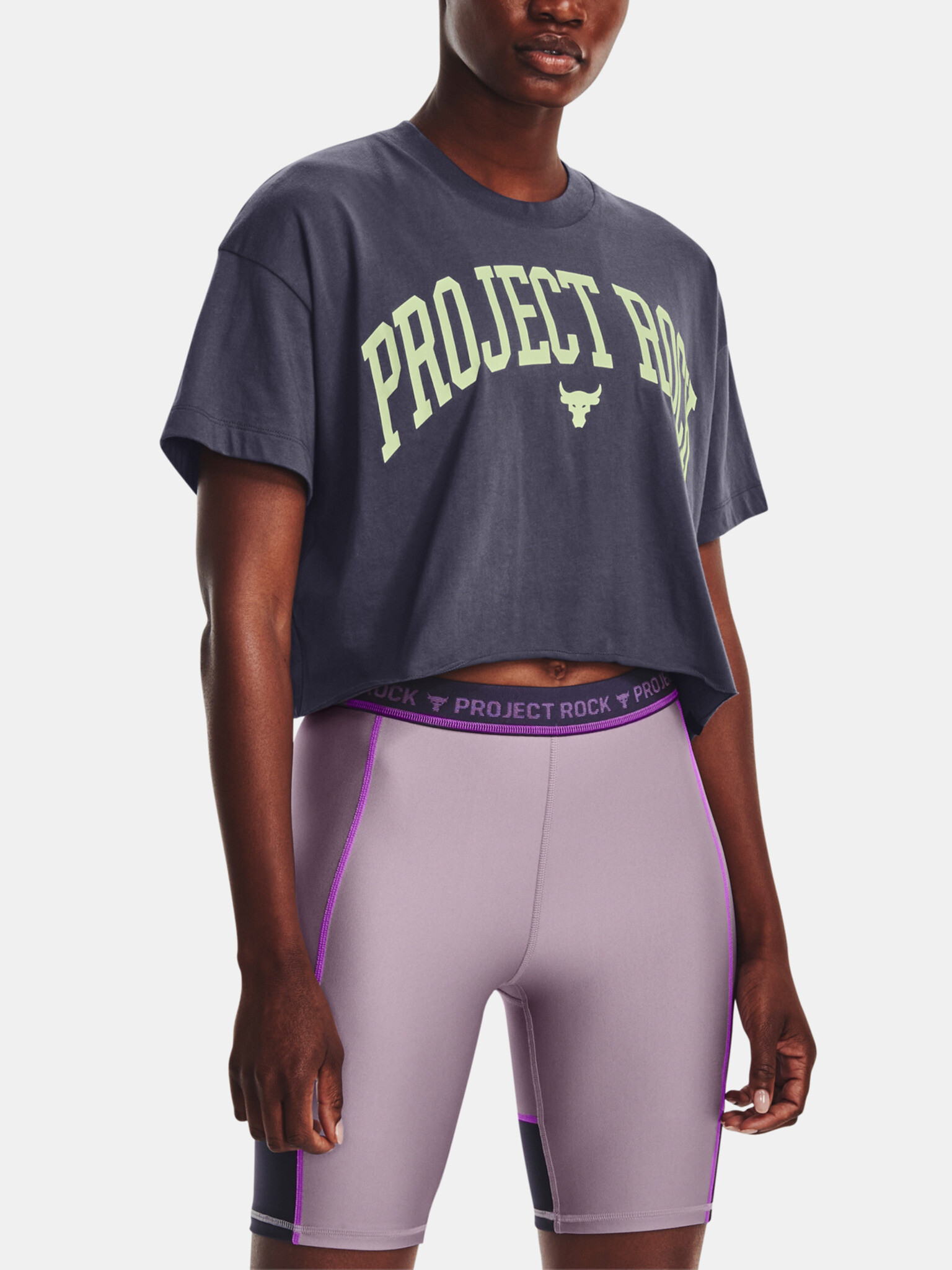 Under Armour UA Project Rock SS Crop T-shirt Grey - Pepit.gr