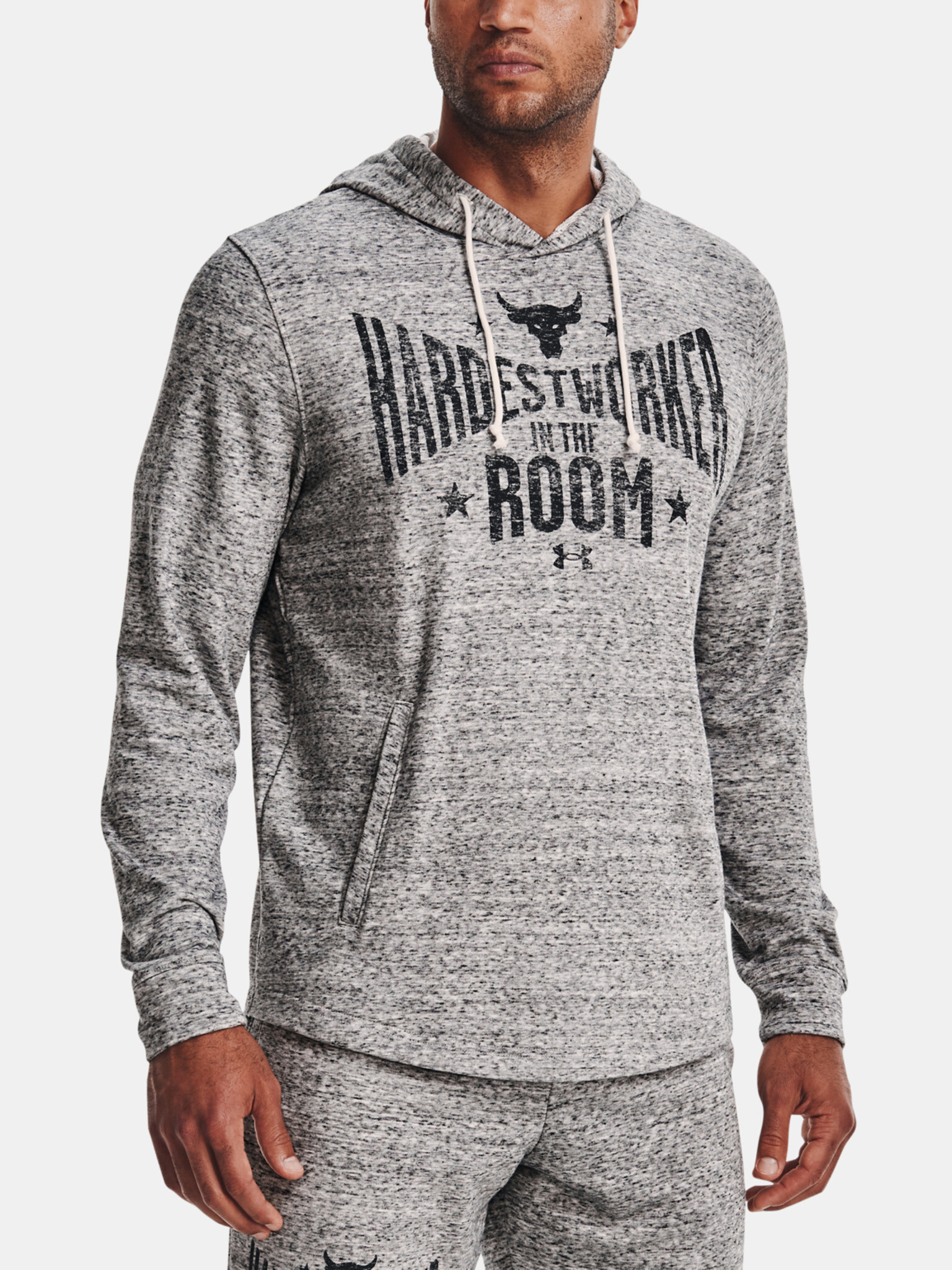 Under Armour UA Project Rock Terry Hoodie Sweatshirt White - Pepit.gr