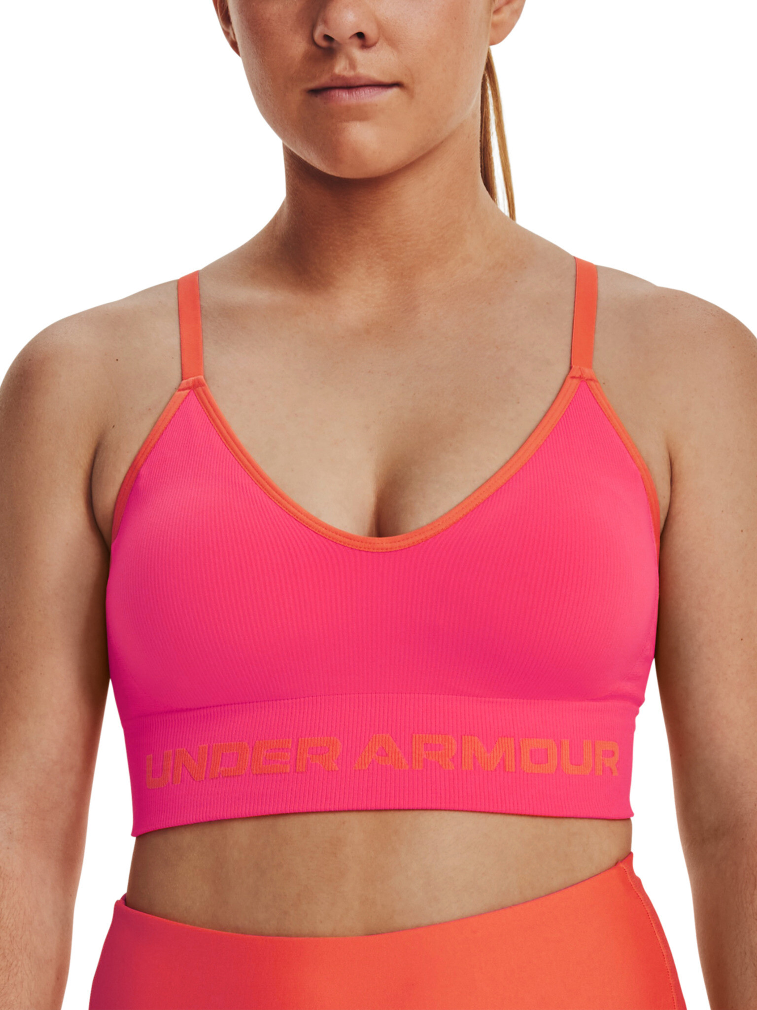 Under Armour UA Seamless Low Long Rib Sport Bra Pink - Pepit.gr