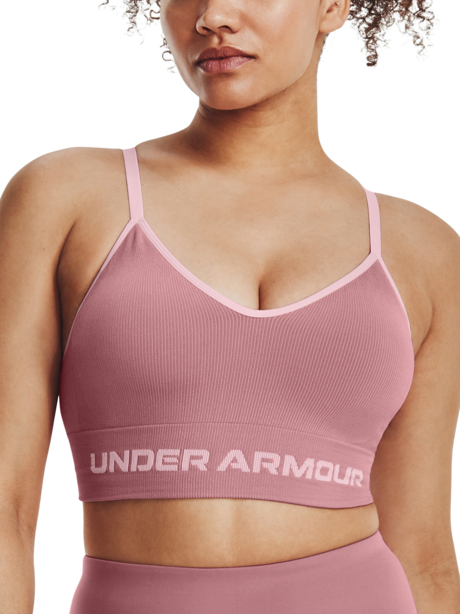 Under Armour UA Seamless Low Long Rib Sport Bra Pink - Pepit.gr